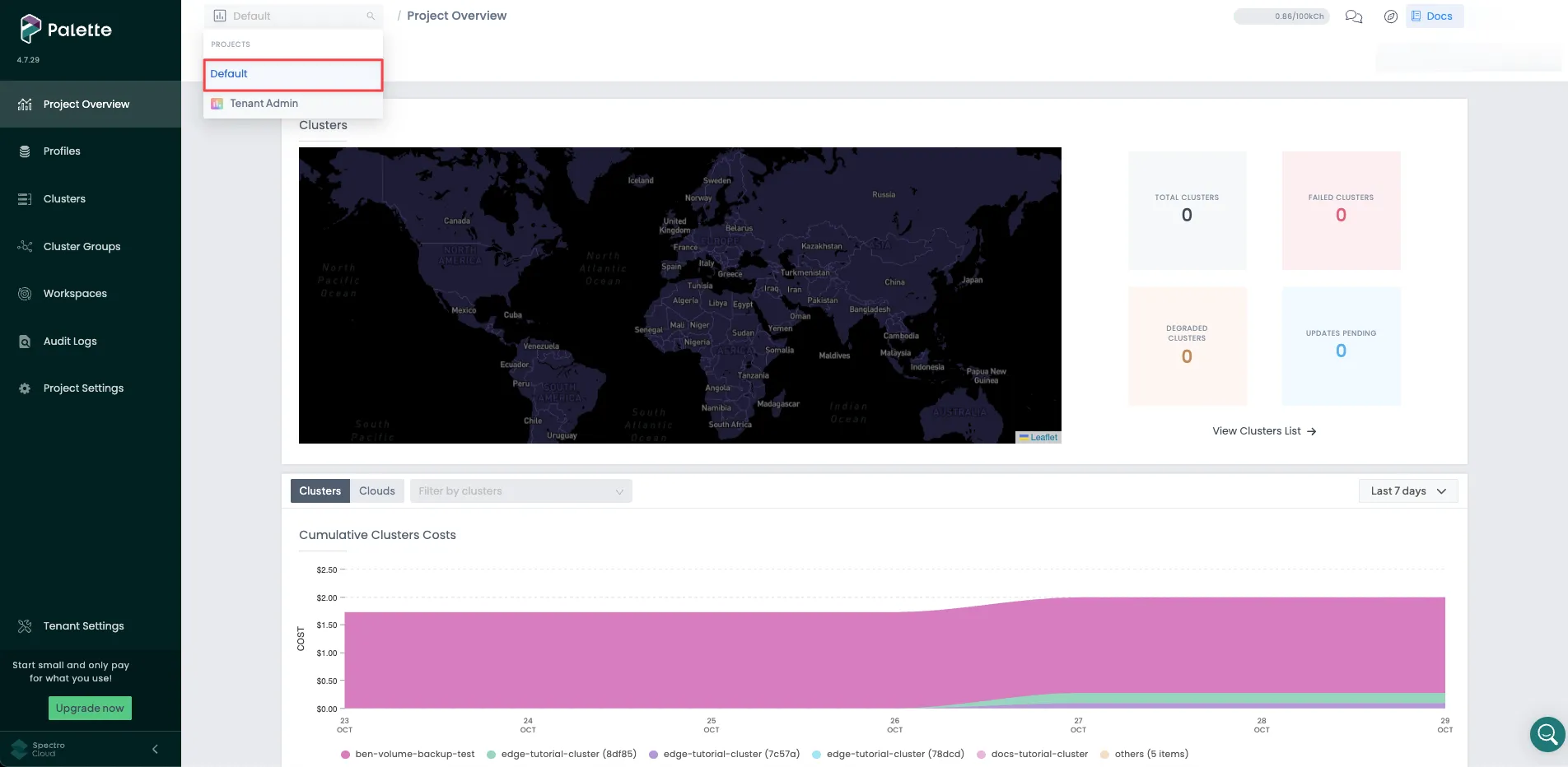 A screenshot of Palette&#39;s Default scope selected.